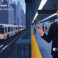 A professional negligence lawyer gathers evidence at a public transit accident scene in New York A professional negligence lawyer gathers evidence at a public transit accident scene in New York