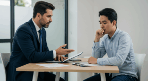 NYC truck accident lawyer during consultation with client