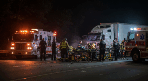 Medical attention after truck accident on highway in New York